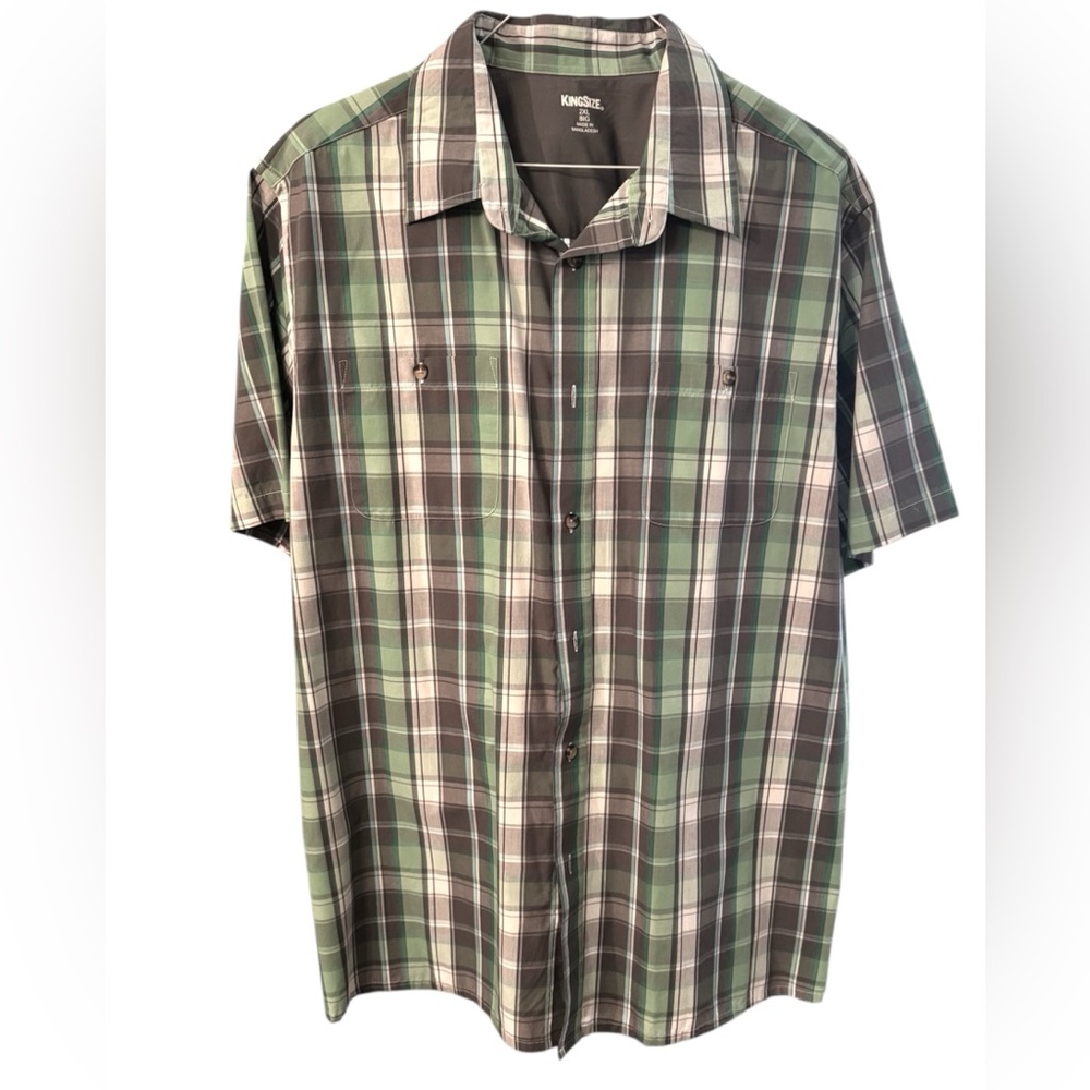 Men’s Short Sleeve Green/Gray Plaid Button Down Size 2XL NWOT